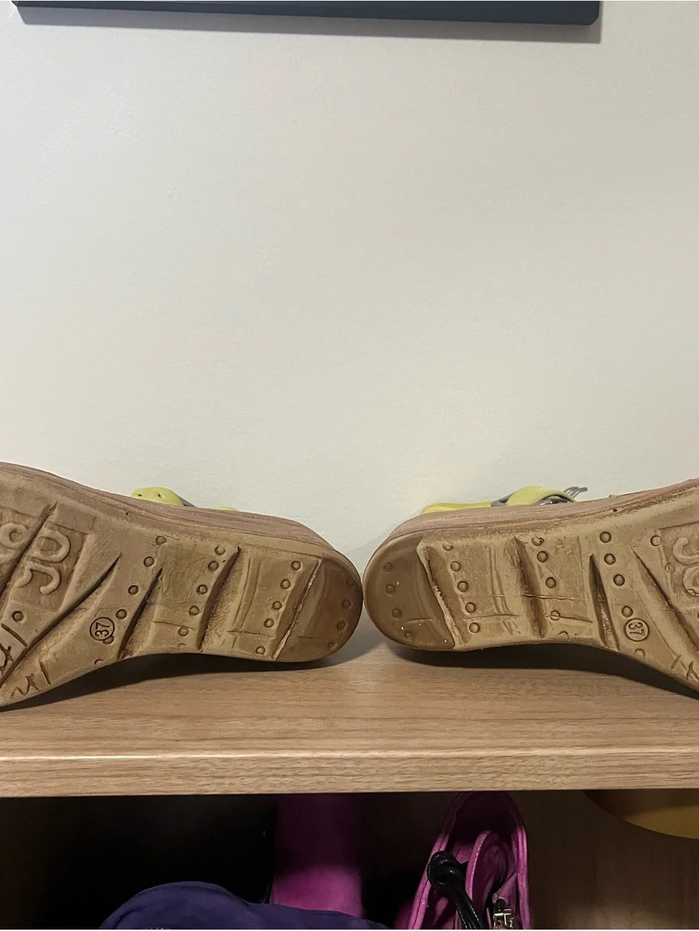 A.S.98 Lemon Yellow Leather Platform Sandals - Picture 6 of 6